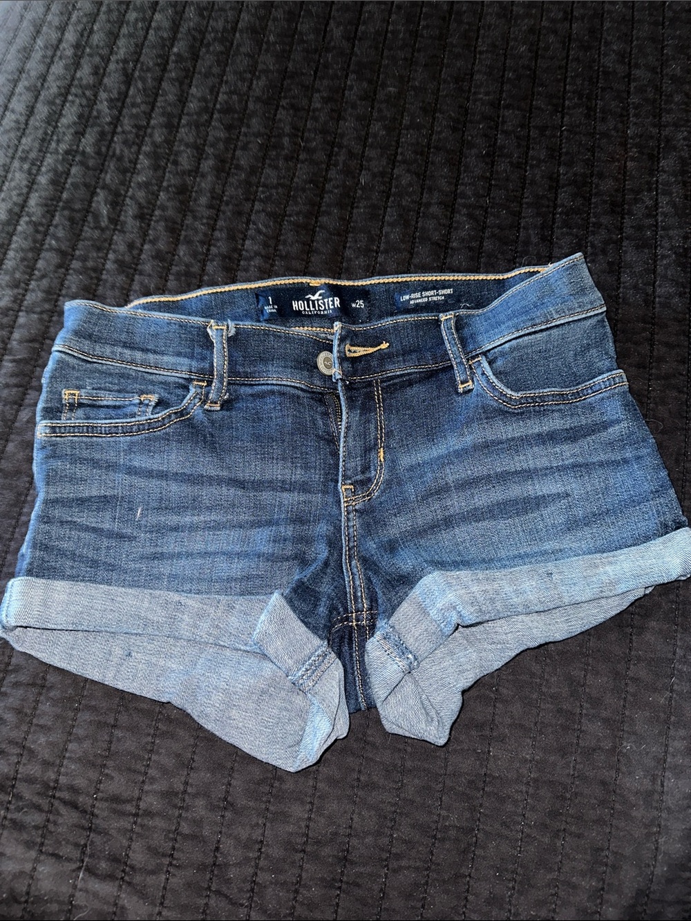 Hollister Women's Dark Blue Denim Cuffed Shorts